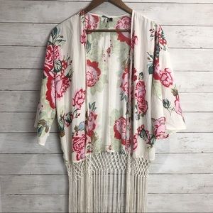Topshop | Cream Fringed Floral Kimono